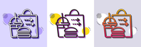 Food delivery line icon. Halftone dotted pattern. Gradient icon with grain shadow. Cheeseburger with Soft drink sign. Catering service symbol. Line food delivery icon. Various designs. Vectorのイラスト素材