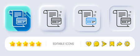 Payment credit card line icon. Neumorphic, Flat shadow, 3d buttons. Money by mail sign. Agreement conditions symbol. Line payment card icon. Social media icons. Vectorのイラスト素材