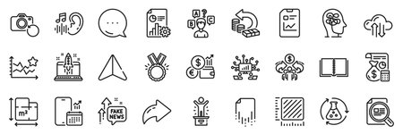 Cash back, Fake news and Report document line icons pack. Share, Message, Paper plane icons. Start business, Recovery photo, Floor plan web icon. Stress, Report, Teamwork pictogram. Vectorのイラスト素材