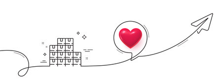 Wholesale inventory line icon. Continuous line with share plane. Warehouse boxes sign. Logistic goods symbol. 3d heart in speech bubble. Wholesale inventory single line ribbon. Vectorのイラスト素材