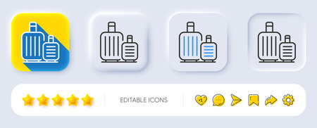 Baggage line icon. Neumorphic, Flat shadow, 3d buttons. Travel luggage sign. Journey bag claim symbol. Line baggage icon. Social media icons. Vectorのイラスト素材