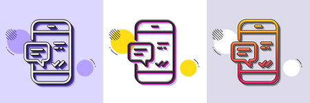 Phone Message line icon. Halftone dotted pattern. Gradient icon with grain shadow. Mobile chat sign....