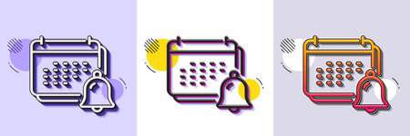 Notification bell line icon. Halftone dotted pattern. Gradient icon with grain shadow. Calendar sign. Event reminder symbol. Line notification icon. Various designs. Vectorのイラスト素材