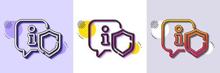 Shield line icon. Halftone dotted pattern. Gradient icon with grain shadow. Privacy secure sign....