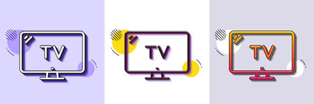 TV line icon. Halftone dotted pattern. Gradient icon with grain shadow. Television sign. Hotel...