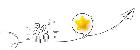 Business statistics line icon. Continuous line with share plane. Meeting report sign. Employees...