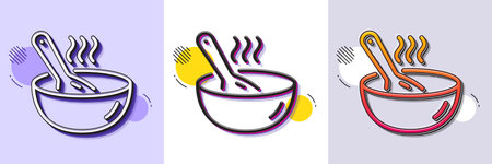 Cook line icon. Halftone dotted pattern. Gradient icon with grain shadow. Hot bowl with spoon sign. Food meal symbol. Line cook icon. Various designs. Vectorのイラスト素材