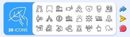 Like, Teamwork and Dont touch line icons. Interest rate, AI generate, Inflation icons. Pack of Yoga, Sick man, Work home icon. Organic tested, Human sing, Headhunting pictogram. Vectorのイラスト素材