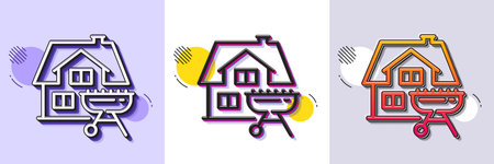 Home grill line icon. Halftone dotted pattern. Gradient icon with grain shadow. Barbecue cooker for cooking food sign. Meat brazier symbol. Line home grill icon. Various designs. Vectorのイラスト素材