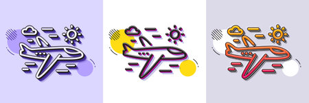 Airplane travel line icon. Halftone dotted pattern. Gradient icon with grain shadow. Trip flight sign. Holidays symbol. Line airplane travel icon. Various designs. Vectorのイラスト素材