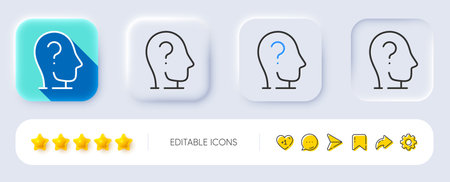 Psychology therapy line icon. Neumorphic, Flat shadow, 3d buttons. Mental health sign. Brain question mark symbol. Line psychology icon. Social media icons. Vectorのイラスト素材