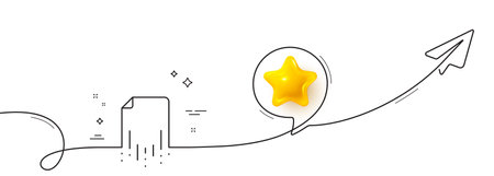 Recovery file line icon. Continuous line with share plane. Backup data sign. Restore document symbol. 3d star in speech bubble. Recovery file single line ribbon. Loop curve pattern. Vectorのイラスト素材