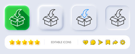 Moving service line icon. Neumorphic, Flat shadow, 3d buttons. Packing things sign. Things transportation symbol. Line moving service icon. Social media icons. Vectorのイラスト素材
