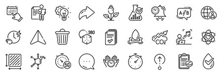 Safe time, Chemical formula and Idea gear line icons pack. Share, Message, Paper plane icons. Time management, Dermatologically tested, Co2 web icon. Vectorのイラスト素材