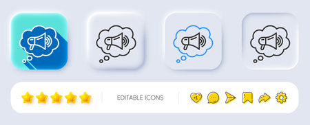 Megaphone line icon. Neumorphic, Flat shadow, 3d buttons. Advertisement device symbol. Brand ambassador speech bubble sign. Line megaphone icon. Social media icons. Vectorのイラスト素材