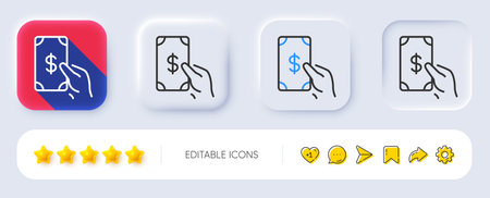 Hold Cash money line icon. Neumorphic, Flat shadow, 3d buttons. Banking currency sign. Dollar or USD symbol. Line receive money icon. Social media icons. Vectorのイラスト素材