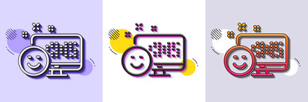 Smile line icon. Halftone dotted pattern. Gradient icon with grain shadow. Positive feedback rating...