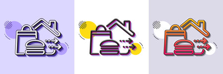 Food delivery line icon. Halftone dotted pattern. Gradient icon with grain shadow. Burger meal sign. Catering service symbol. Line food delivery icon. Various designs. Vectorのイラスト素材