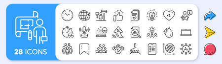 Video conference, Cyber attack and Handout line icons. Interest rate, AI generate, Inflation icons. Pack of Checklist, Business idea, Environment day icon. Group people, Plan, Timer pictogram. Vectorのイラスト素材