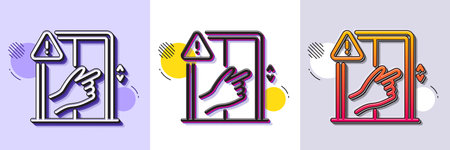 Dont touch lift buttons line icon. Halftone dotted pattern. Gradient icon with grain shadow. Hand warning sign. Elevator hygiene notification symbol. Line dont touch icon. Various designs. Vectorのイラスト素材