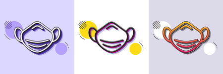 Medical mask line icon. Halftone dotted pattern. Gradient icon with grain shadow. Safety breathing respiratory mask sign. Coronavirus face protection symbol. Line medical mask icon. Vectorのイラスト素材