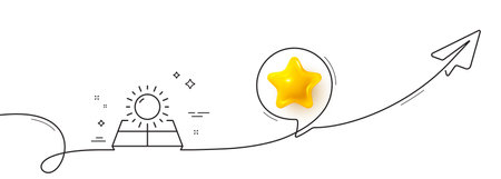 Sun energy line icon. Continuous line with share plane. Solar panels sign. Ecology power symbol. 3d star in speech bubble. Sun energy single line ribbon. Loop curve pattern. Vectorのイラスト素材