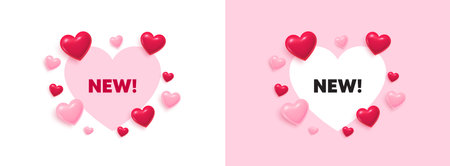 Arrivals heart shaped banner. 3d flying hearts. New tag. Special offer sign. New arrival symbol. Valentines day greeting card. Cute 3d love hearts. Vectorのイラスト素材