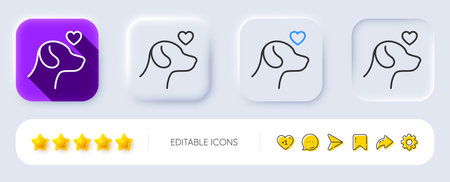 Pets care line icon. Neumorphic, Flat shadow, 3d buttons. Veterinary clinic sign. Dog health symbol. Line pets care icon. Social media icons. Vectorのイラスト素材