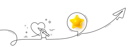 Donation organization line icon. Continuous line with share plane. Volunteer care sign. Health insurance symbol. 3d star in speech bubble. Social care single line ribbon. Loop curve pattern. Vectorのイラスト素材