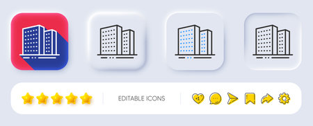 Buildings line icon. Neumorphic, Flat shadow, 3d buttons. City apartments sign. Architecture building symbol. Line buildings icon. Social media icons. Vectorのイラスト素材