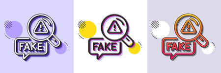 Fake news line icon. Halftone dotted pattern. Gradient icon with grain shadow. Propaganda conspiracy sign. Check wrong truth symbol. Line fake news icon. Various designs. Vectorのイラスト素材