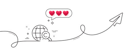 International Copyright line icon. Continuous line with share plane. Copywriting sign. World symbol. Hearts rate review in speech bubble. International Copyright single line ribbon. Vectorのイラスト素材