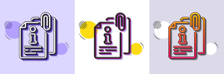 Attached info line icon. Halftone dotted pattern. Gradient icon with grain shadow. Information guide sign. Attachment file symbol. Line attached info icon. Various designs. Vectorのイラスト素材