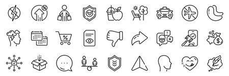 Mindfulness stress, Calendar and Shield line icons pack. Share, Message, Paper plane icons. Get box, Antistatic, Juice web icon. Special offer, Confirmed, Buyer pictogram. Vectorのイラスト素材