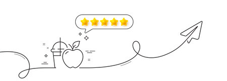 Apple juice line icon. Continuous line with share plane. Fresh fruit drink sign. Natural beverage...