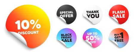 Discount sticker tag. Special offer paper price tags. 10 percent discount tag. Sale offer price sign. Special offer symbol. Discount, black friday sticker. Promo banner. Vectorのイラスト素材