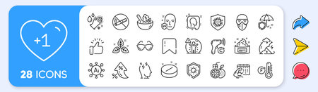 Fahrenheit thermometer, Stress and Head line icons. Interest rate, AI generate, Inflation icons. Pack of Eyeglasses, Sun protection, Washing hands icon. Vectorのイラスト素材