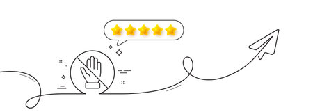 Corrupt line icon. Continuous line with share plane. No money bribe sign. Stop cash crime symbol. Five star rate review in speech bubble. Corrupt single line ribbon. Loop curve pattern. Vectorのイラスト素材