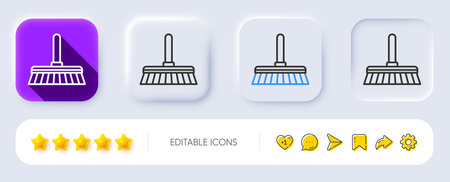 Cleaning mop line icon. Neumorphic, Flat shadow, 3d buttons. Sweep or Wash a floor symbol. Washing Housekeeping equipment sign. Line cleaning mop icon. Social media icons. Vectorのイラスト素材