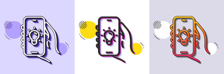 Electric app line icon. Halftone dotted pattern. Gradient icon with grain shadow. Hand hold phone...