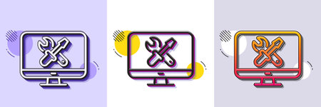 Repair computer line icon. Halftone dotted pattern. Gradient icon with grain shadow. Device service sign. Fix tv symbol. Line repair icon. Various designs. Vectorのイラスト素材