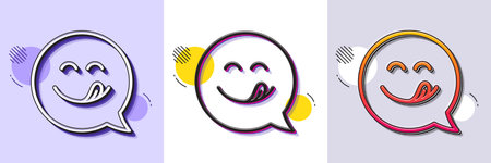 Yummy smile line icon. Halftone dotted pattern. Gradient icon with grain shadow. Emoticon with tongue sign. Speech bubble symbol. Line yummy smile icon. Various designs. Vectorのイラスト素材
