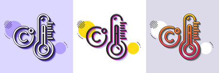 Celsius thermometer line icon. Halftone dotted pattern. Gradient icon with grain shadow. Temperature diagnostic sign. Fever measuring symbol. Line celsius thermometer icon. Various designs. Vectorのイラスト素材