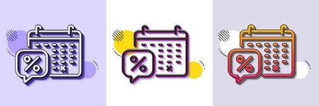 Discounts calendar line icon. Halftone dotted pattern. Gradient icon with grain shadow. Sale offer sign. Promotion price symbol. Line discounts calendar icon. Various designs. Vectorのイラスト素材