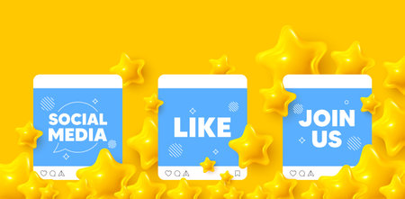 Like social media post. Join us template mockup. Like tag. Social media message. Favorite or Awesome...