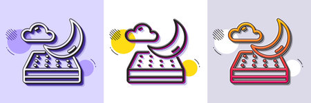 Night mattress line icon. Halftone dotted pattern. Gradient icon with grain shadow. Orthopedic sleeping pad sign. Breathable sleep bed symbol. Line night mattress icon. Various designs. Vectorのイラスト素材
