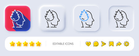 Stress line icon. Neumorphic, Flat shadow, 3d buttons. Anxiety depression sign. Mental health symbol. Line stress icon. Social media icons. Vectorのイラスト素材