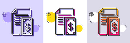 Payment line icon. Halftone dotted pattern. Gradient icon with grain shadow. Document with cash...