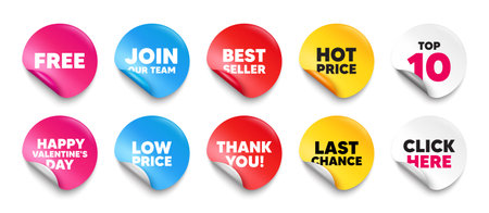 Free sticker tag. Top 10, Best seller, Hot price banners. Free tag. Special offer sign. Sale promotion symbol. Join our team sticker. Vectorのイラスト素材