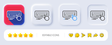 Keyboard line icon. Neumorphic, Flat shadow, 3d buttons. Computer component device sign. Line computer keyboard icon. Social media icons. Vectorのイラスト素材